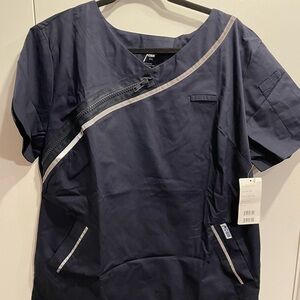 Navy Blue Scrub MOBB Top with Zipper Detail